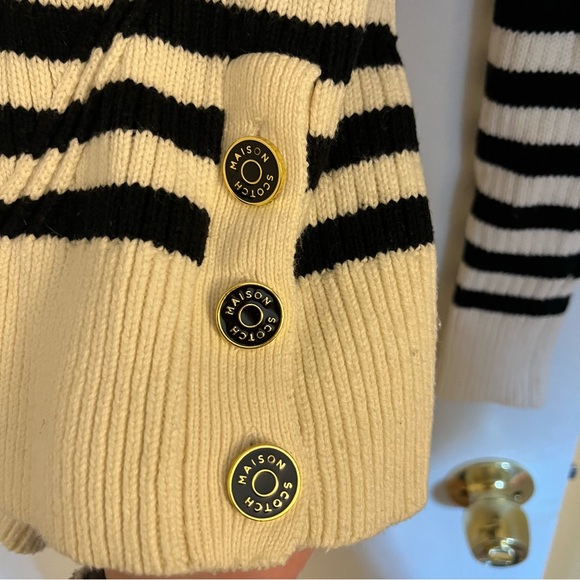 Scotch and Soda Black and White Striped Pullover Crew Neck Sweater - Picture 4 of 6